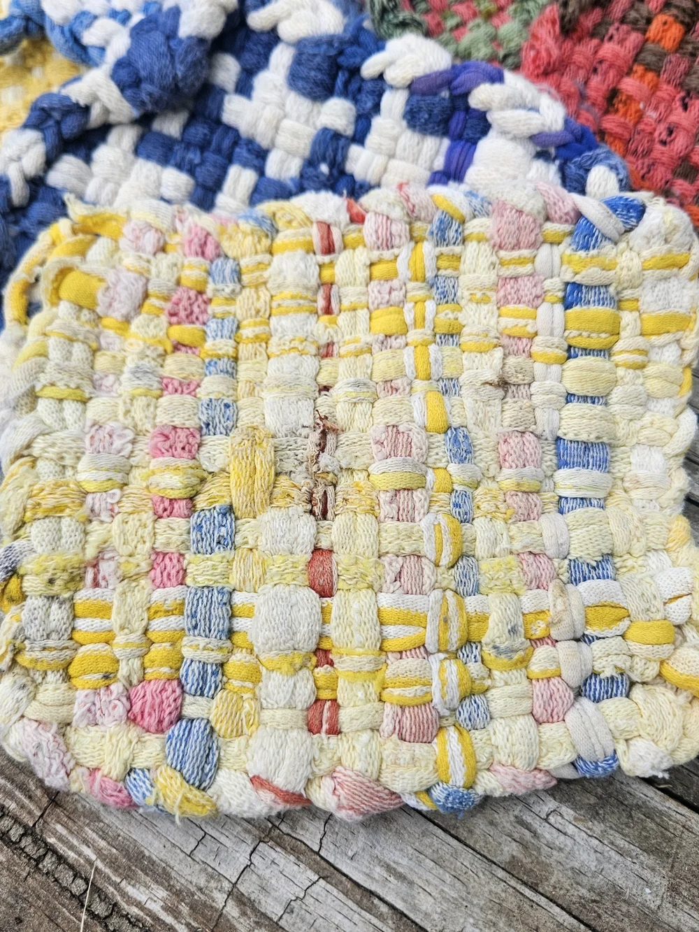 Colorful Handmade Woven Potholders and Hot Pads Made from Cotton Jersey Loops